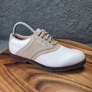 Footjoys Greenjoys Shoes White Womens 9.5 M Saddle Oxford Spike‎ Golf Lace 48746